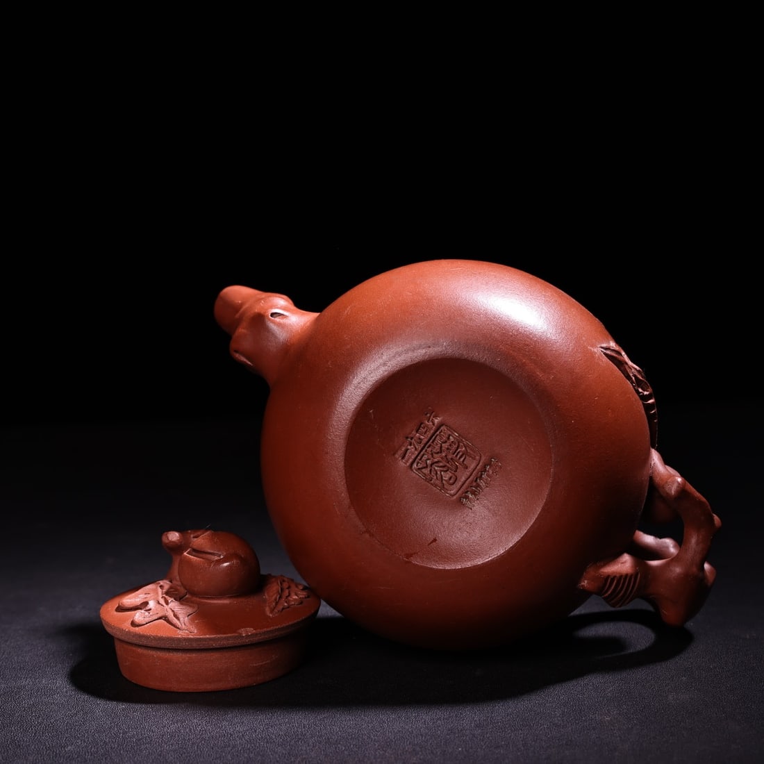 Chinese Yixing Zisha Clay Peach Teapot w Artist Signed - 12