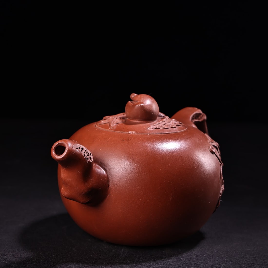 Chinese Yixing Zisha Clay Peach Teapot w Artist Signed - 2
