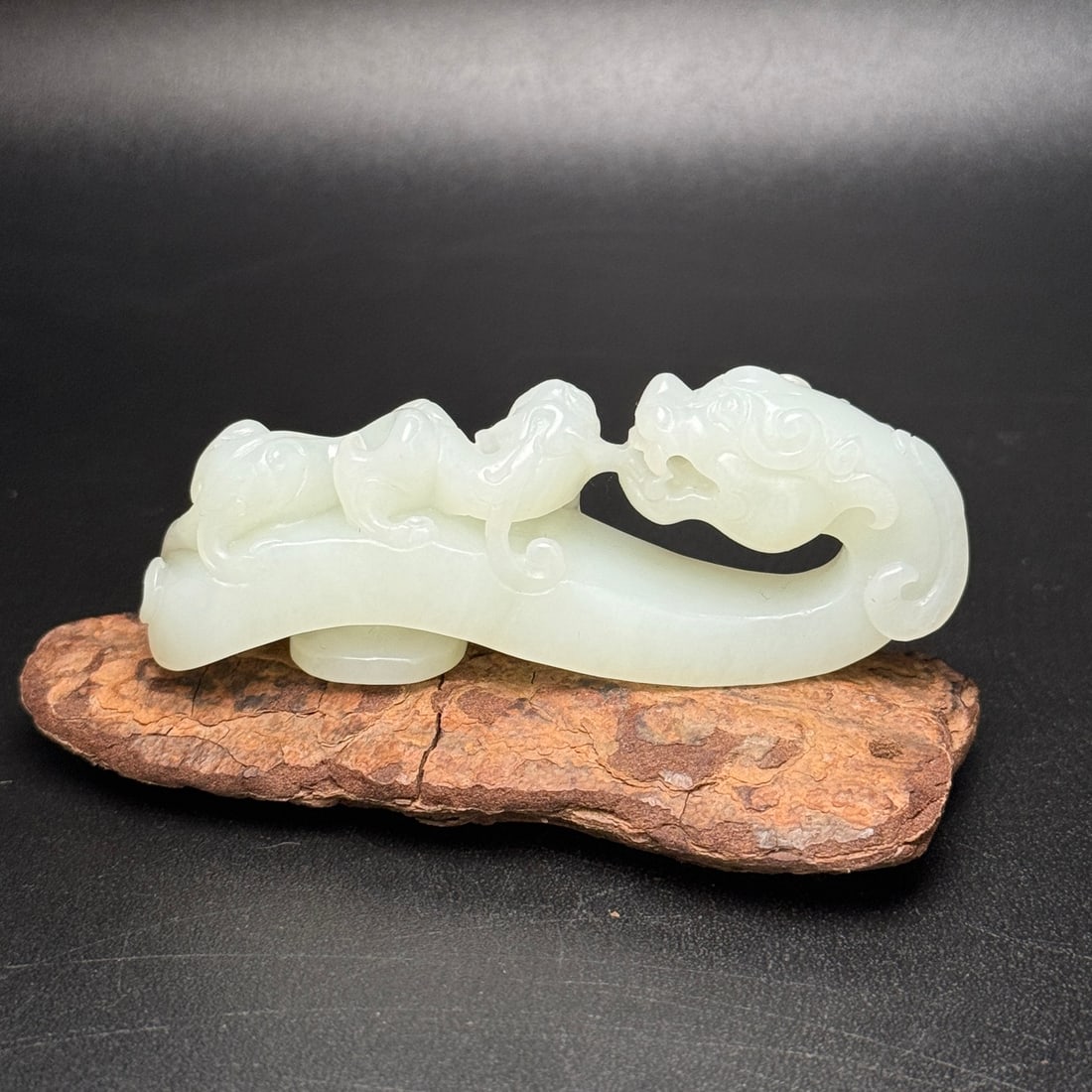 Hetian Jade Hand Carved Dragon Head Belt Buckle - 5