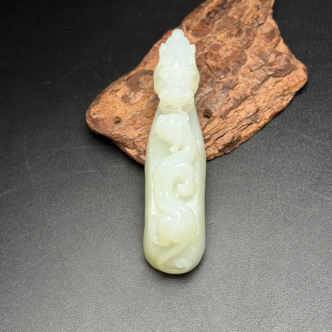 Hetian Jade Hand Carved Dragon Head Belt Buckle - 7