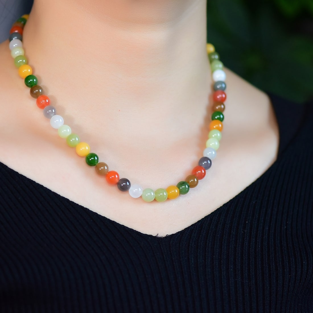 8mm Hetian Jade Beads Necklace with Certificate - 6