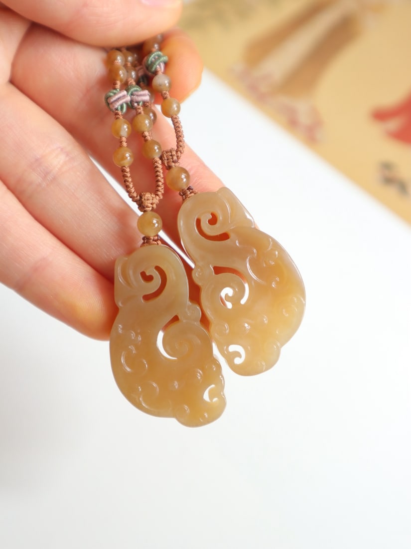 A Pair Hetian Jade Dragon Phoenix Pendant - 4