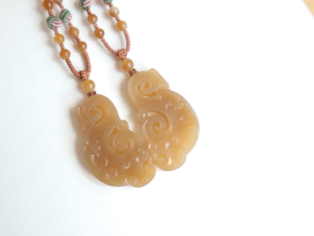 A Pair Hetian Jade Dragon Phoenix Pendant - 5