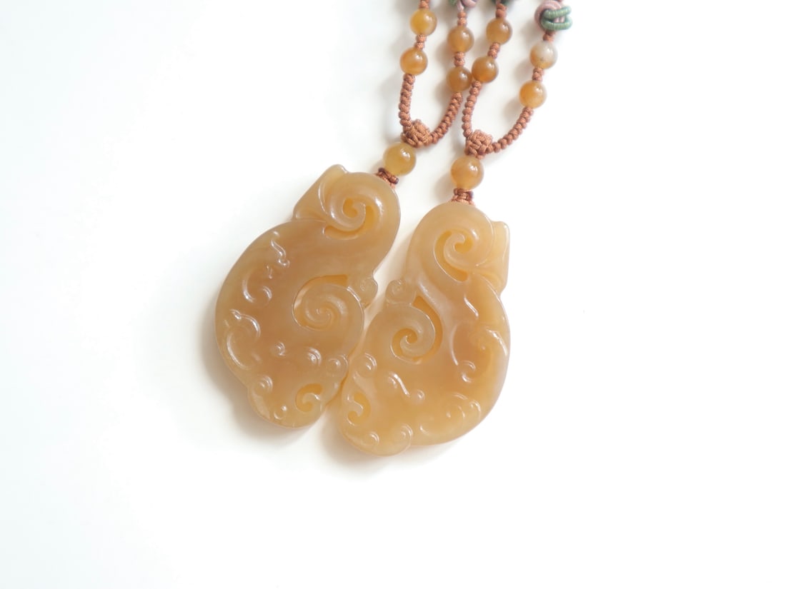 A Pair Hetian Jade Dragon Phoenix Pendant - 6