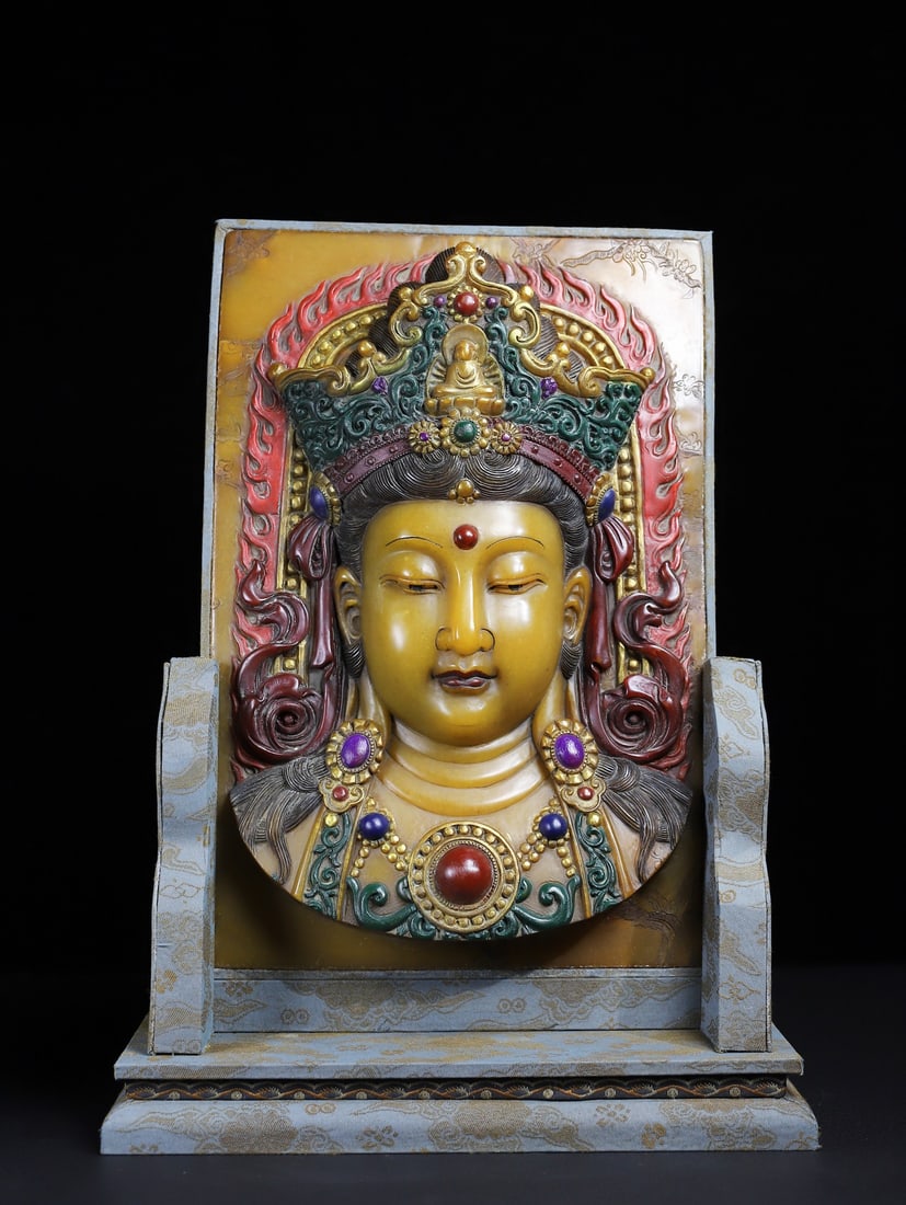 Vintage Shoushan Soapstone Hand-Carved Kwan-yin Screen Statue (1 of 10)