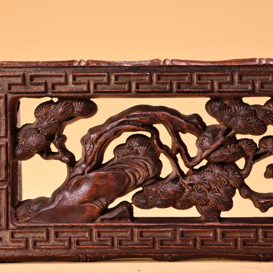Openwork Wood Hand Carved Pine tree Writing Brush Shelf - 12