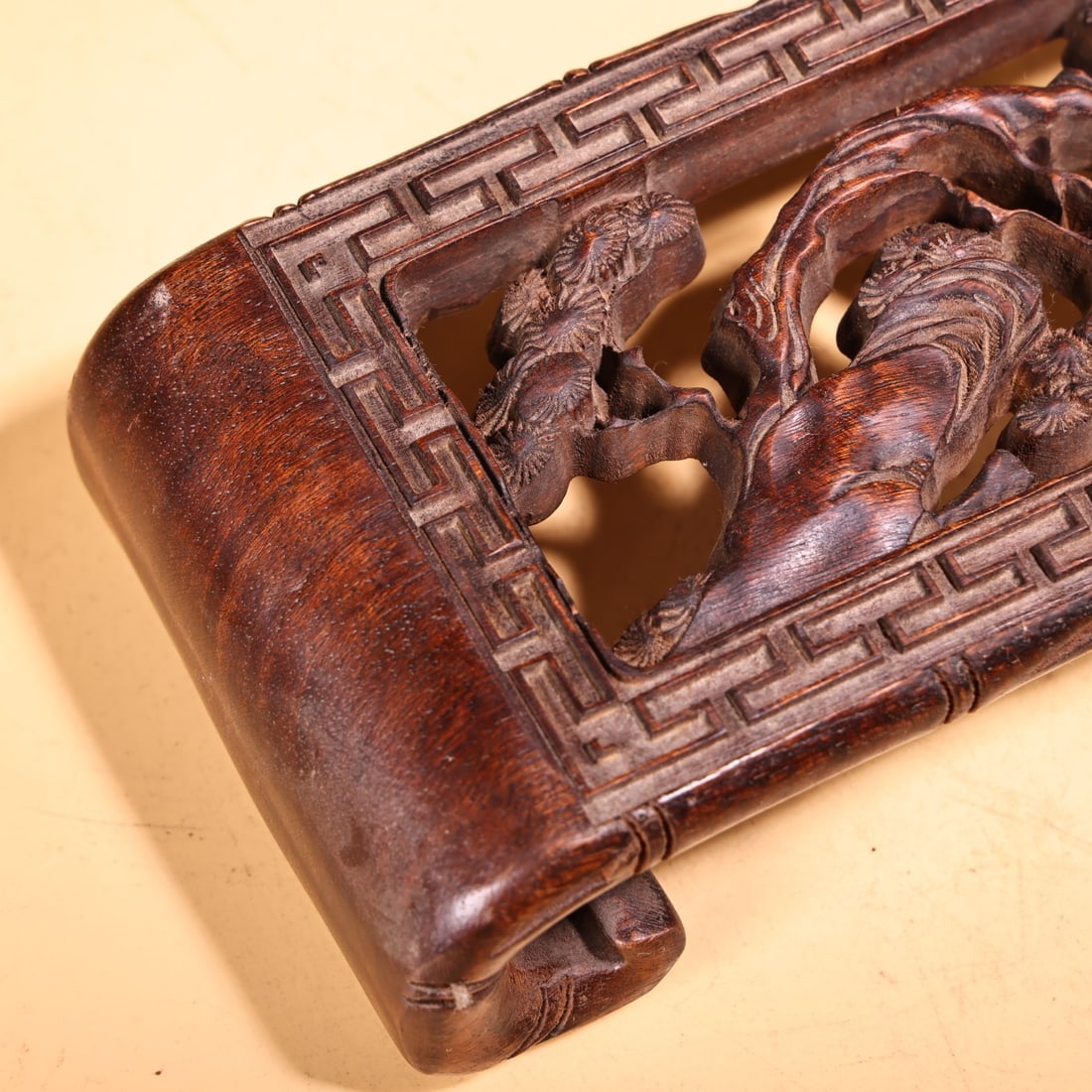Openwork Wood Hand Carved Pine tree Writing Brush Shelf - 5