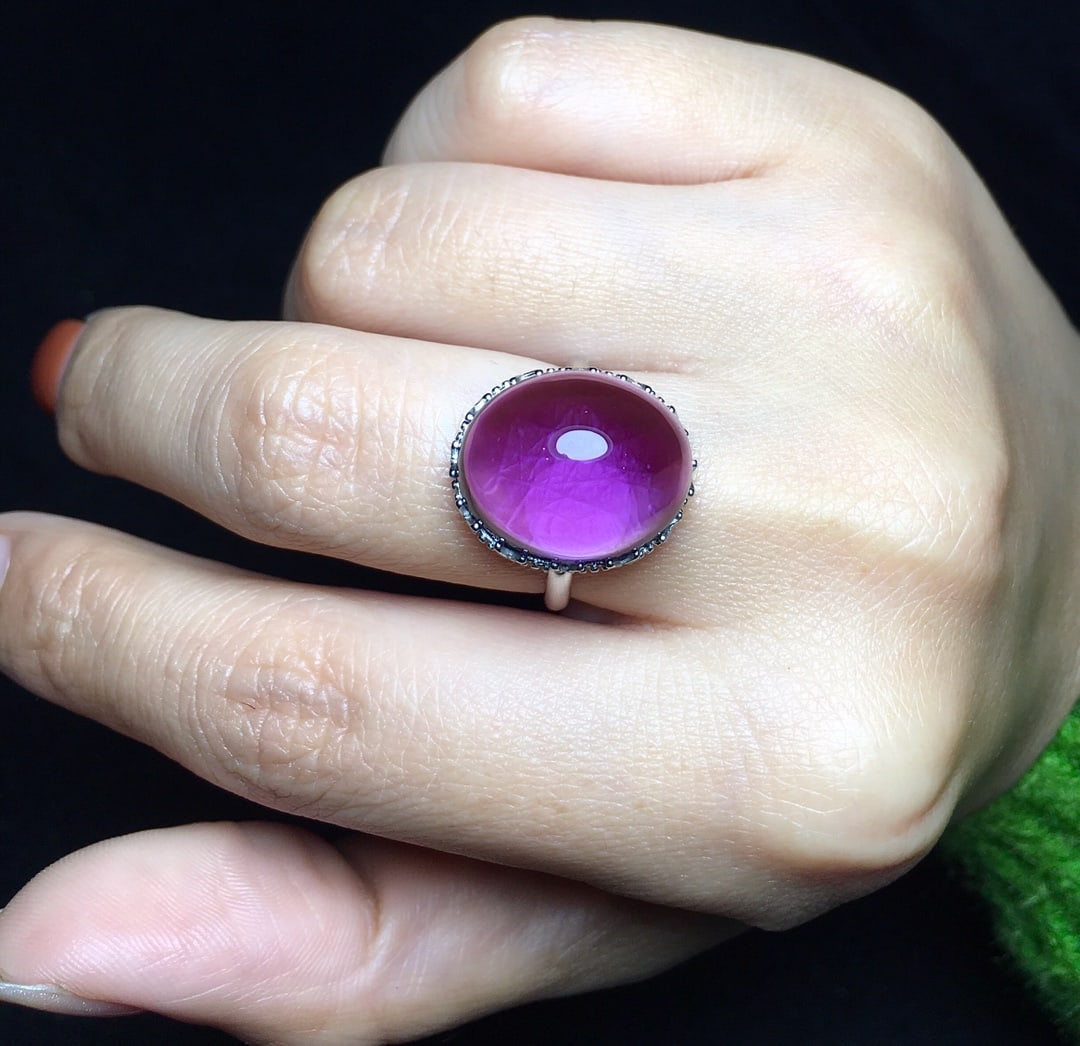Silver Inlay Amethyst Ring - 5