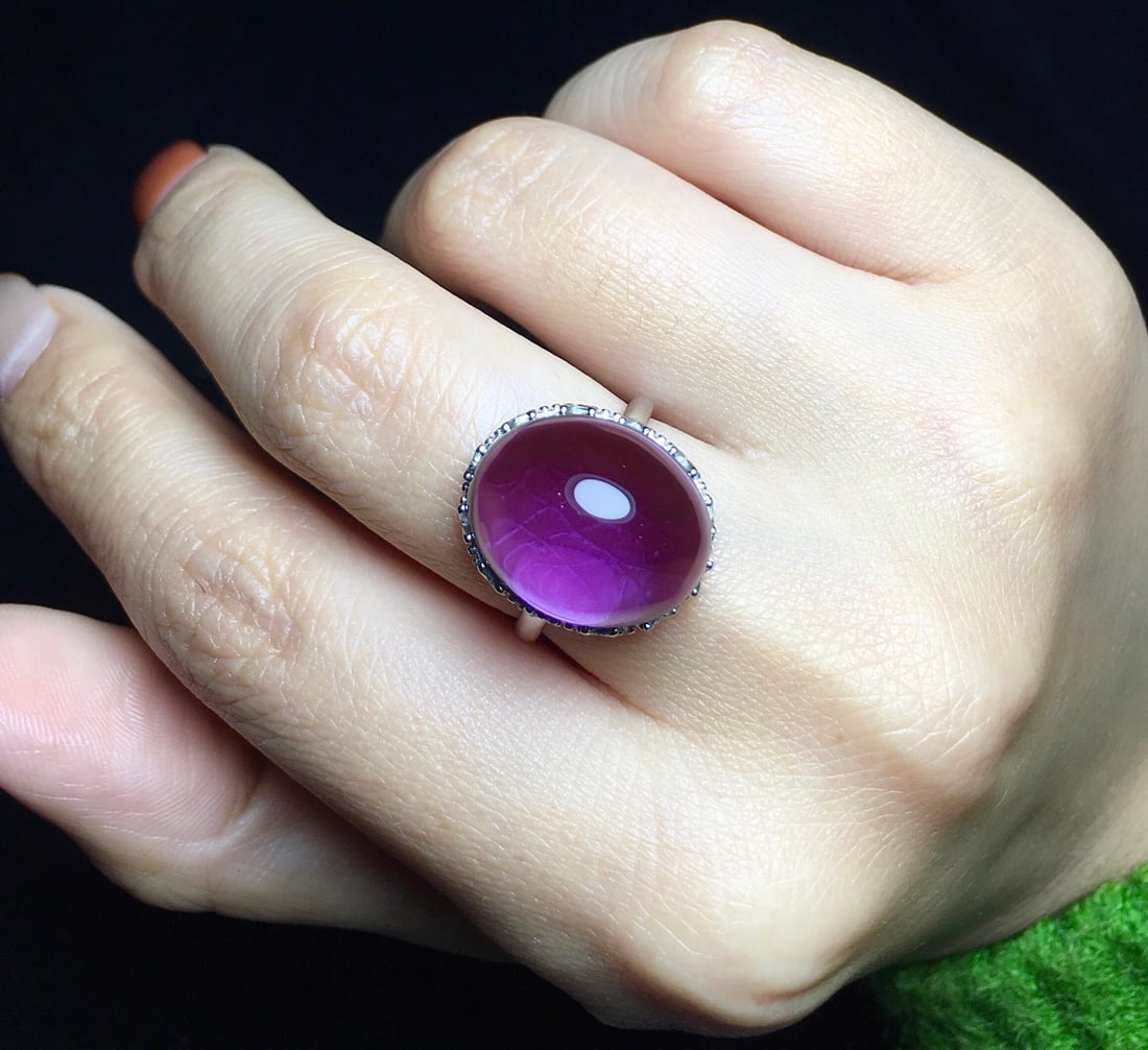 Silver Inlay Amethyst Ring - 6
