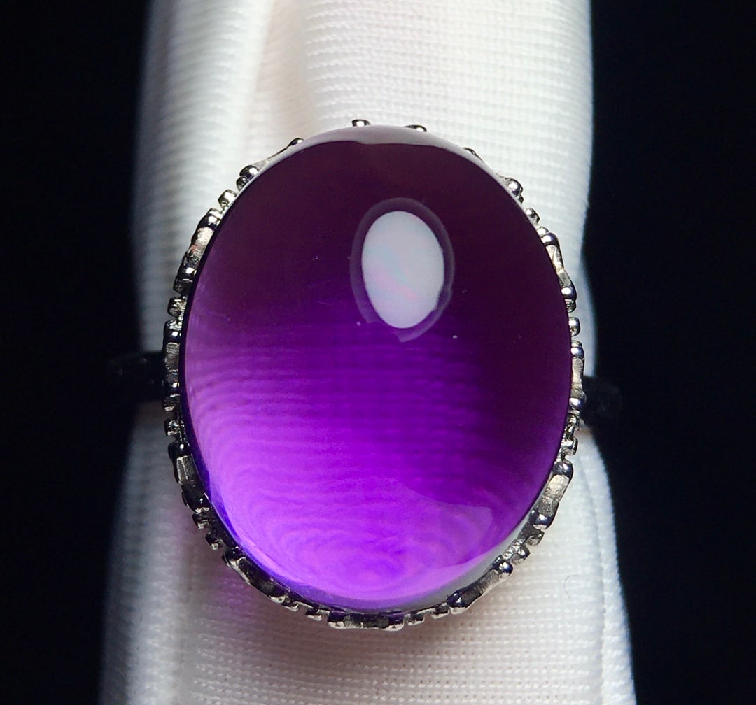 Silver Inlay Amethyst Ring - 7
