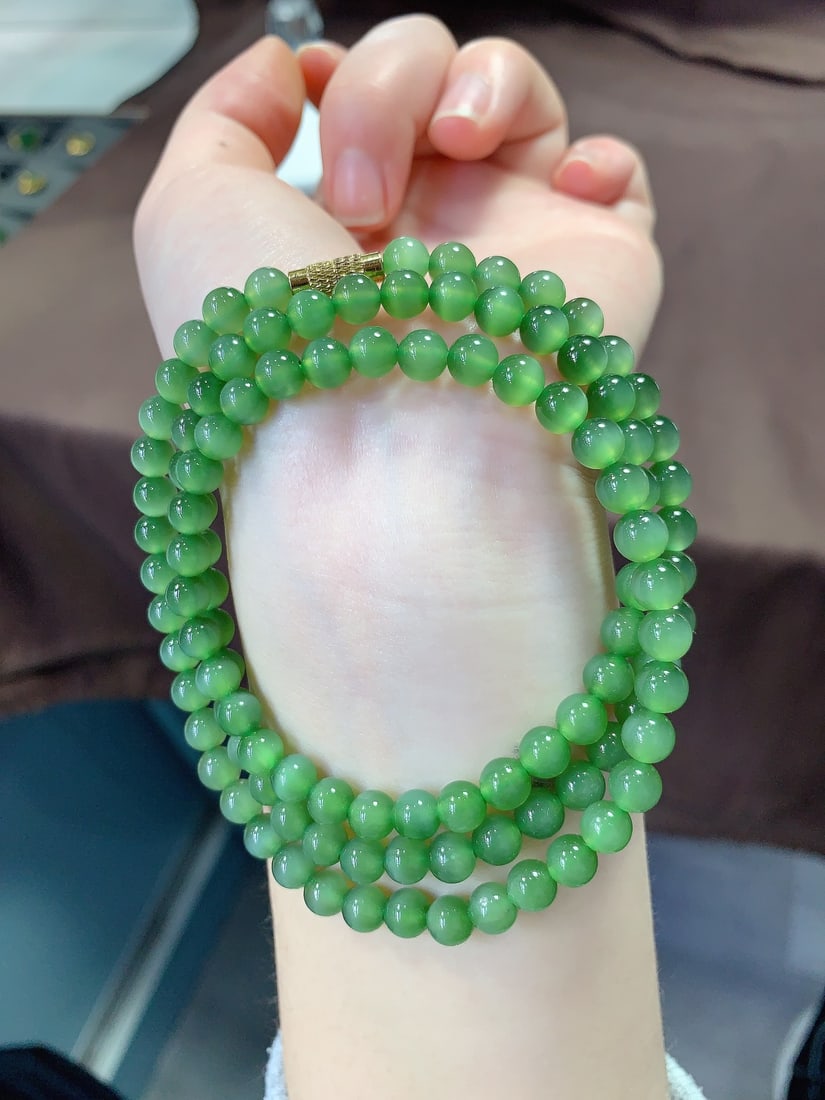 6mm Green Hetian Jade Beads Necklace with Certificate - 4