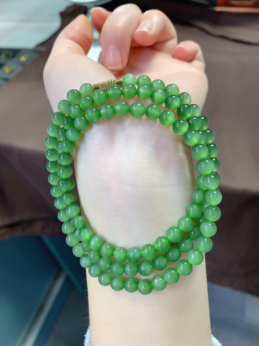 6mm Green Hetian Jade Beads Necklace with Certificate - 5