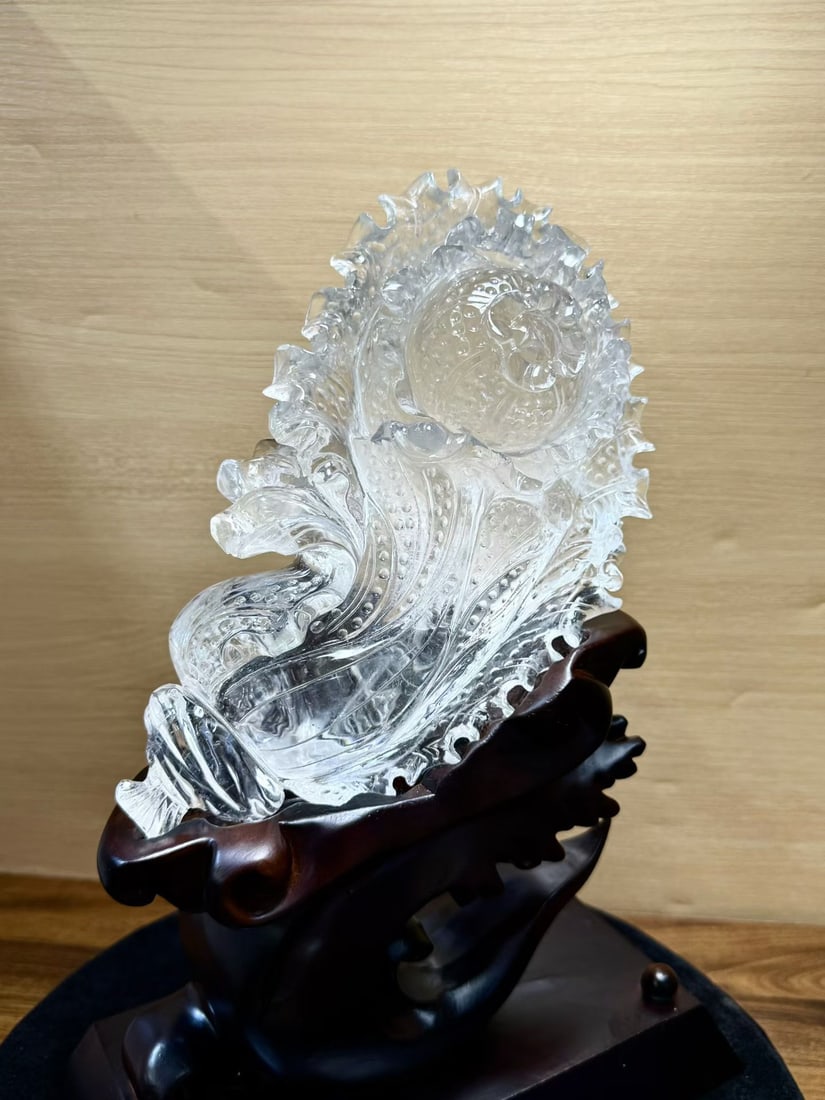 White Crystal Hand Carved Fortune Cabbage Statue - 5