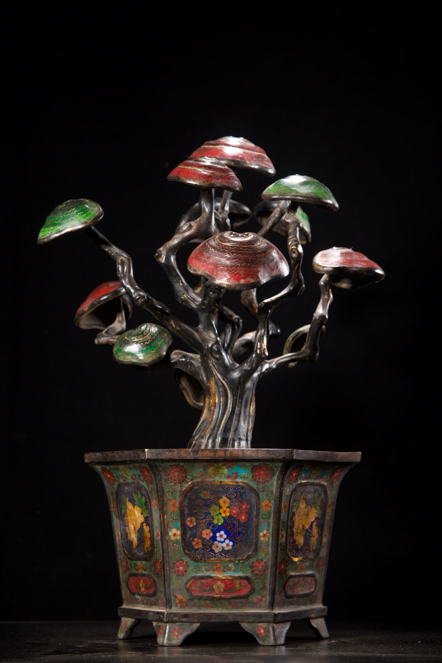 Old Bronze Cloisonne Lingzhi Statue - 3