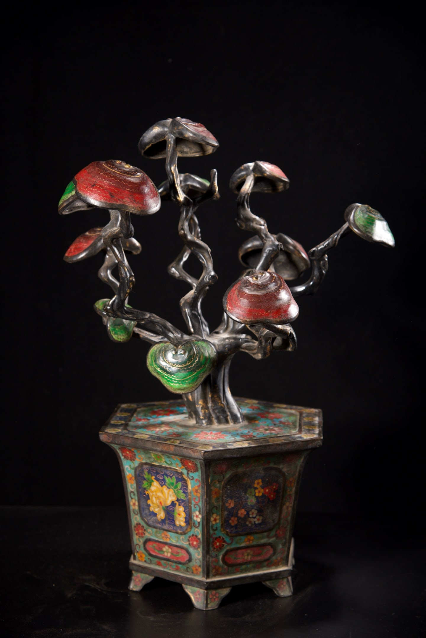 Old Bronze Cloisonne Lingzhi Statue - 9