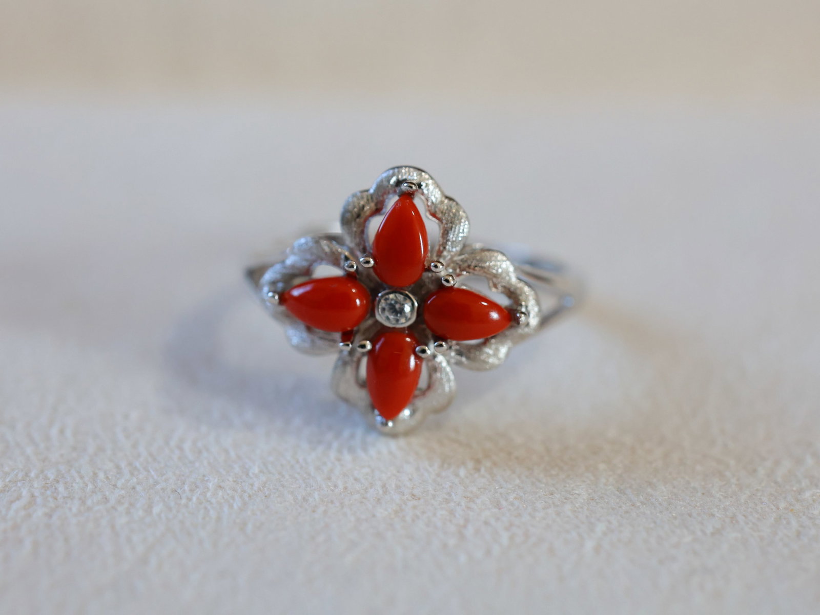 Silver Inlay Nanhong Agate Ring - 2
