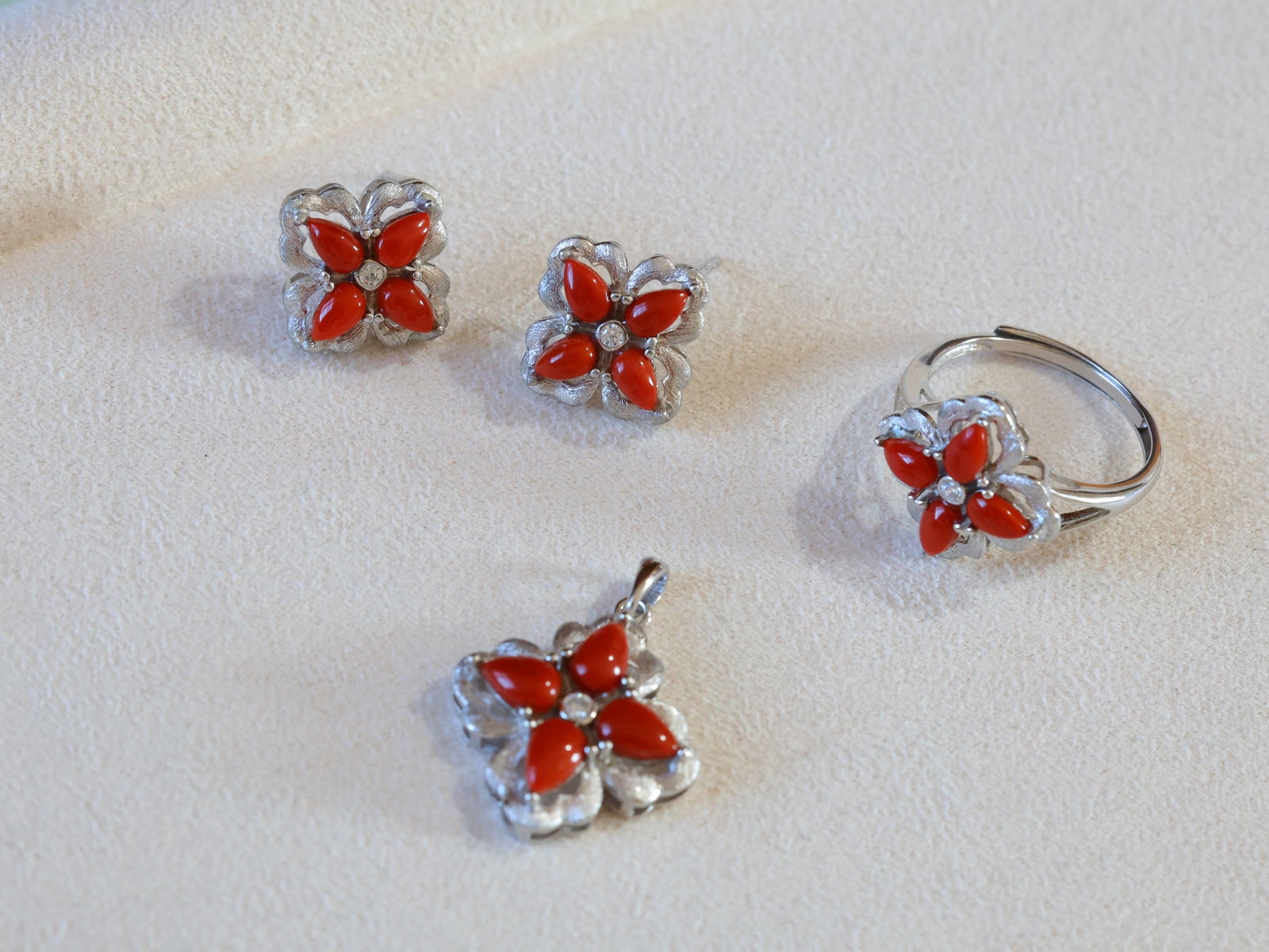 Silver Inlay Nanhong Agate Ring - 4