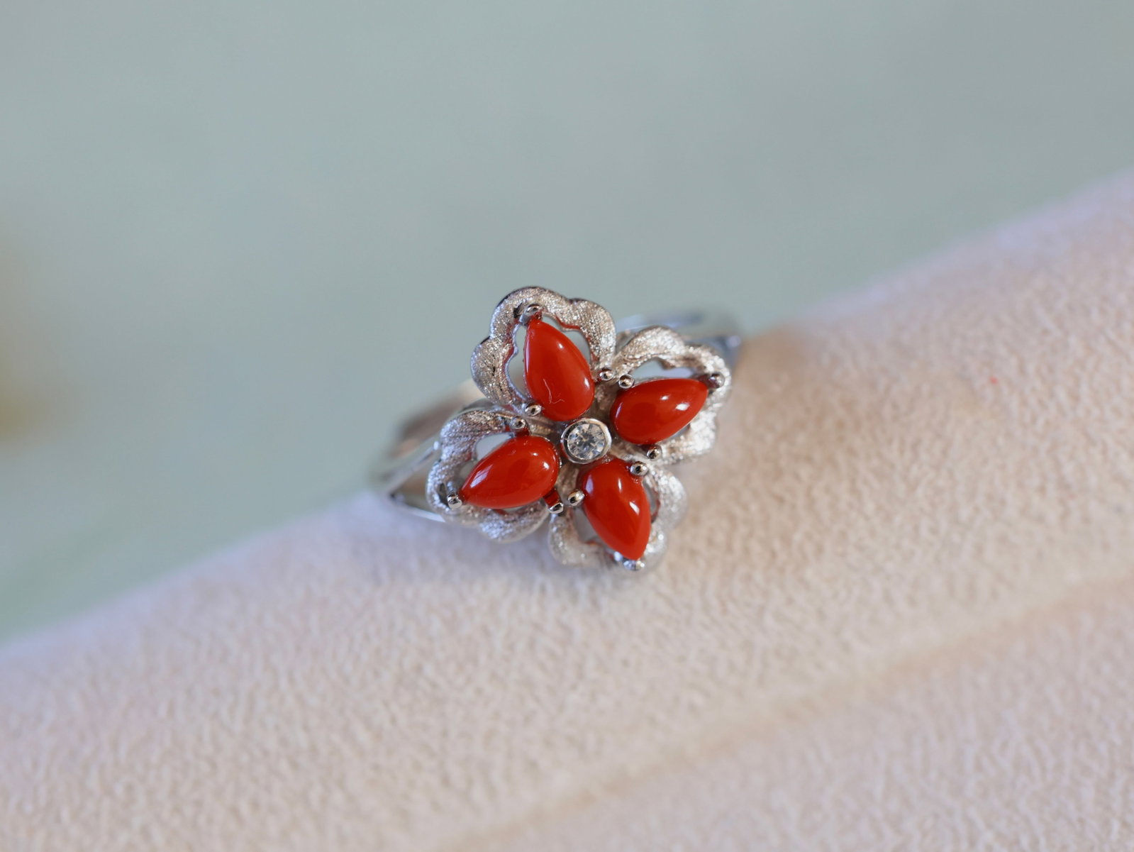 Silver Inlay Nanhong Agate Ring - 5