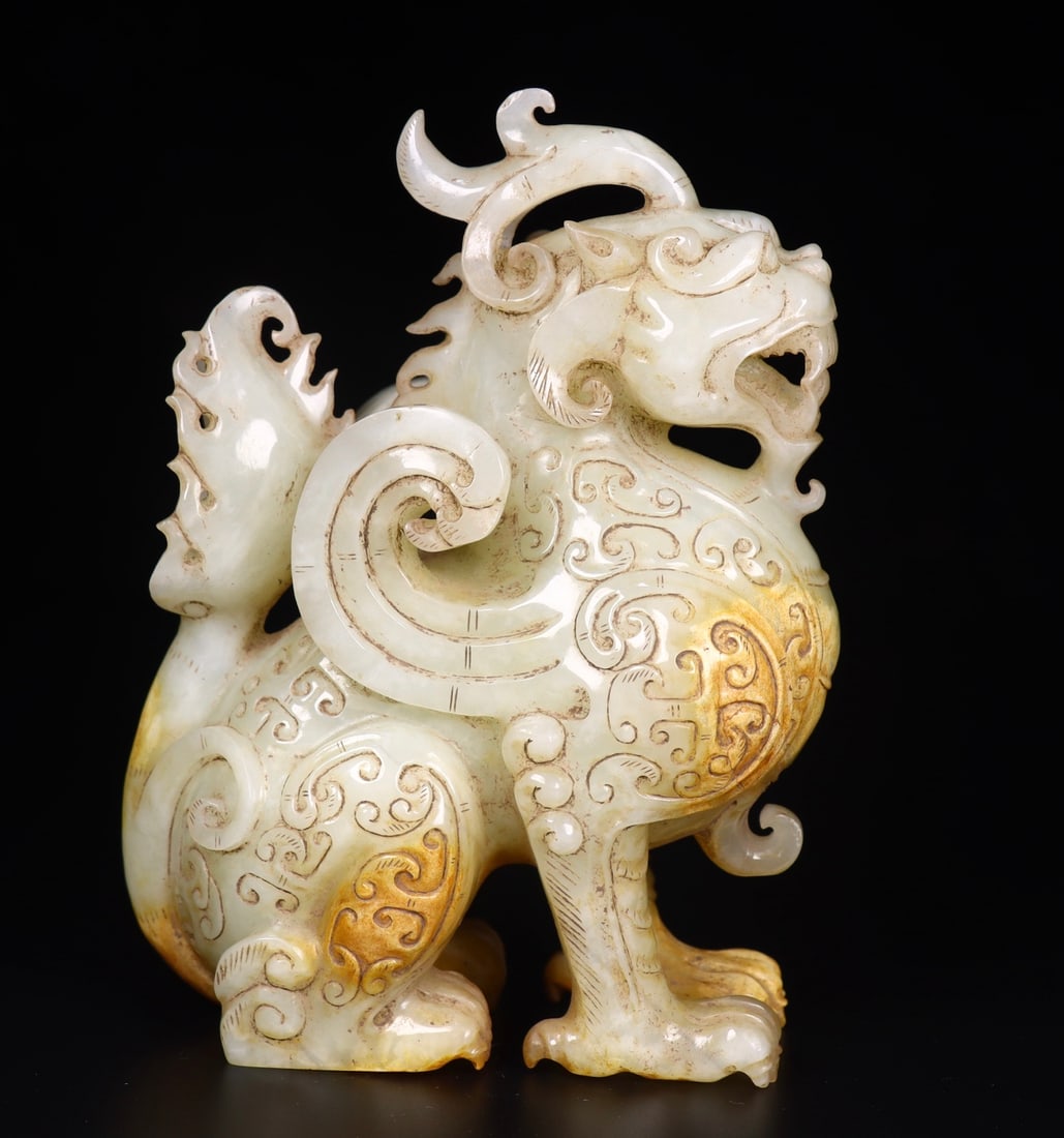 Vintage Hetian Jade Lucky Beast Statue - 5