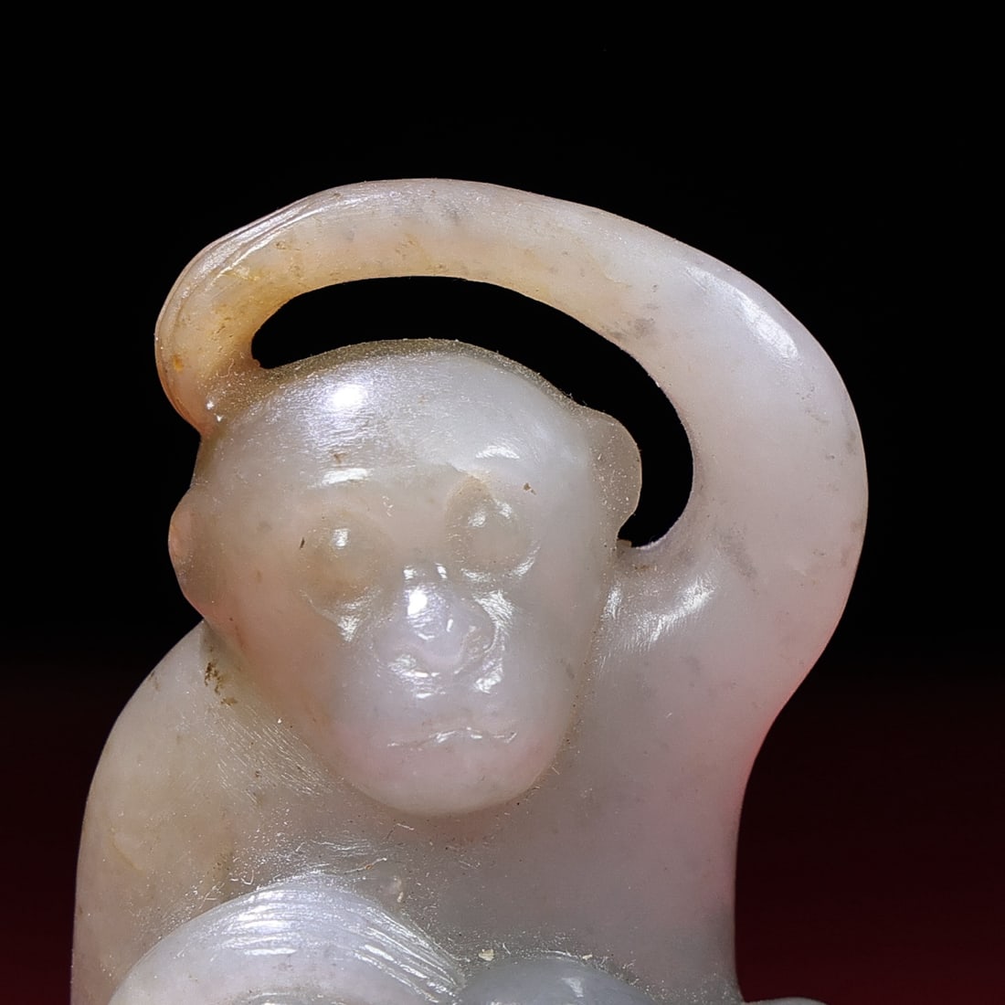 Old Hetian Jade Monkey Statue - 2