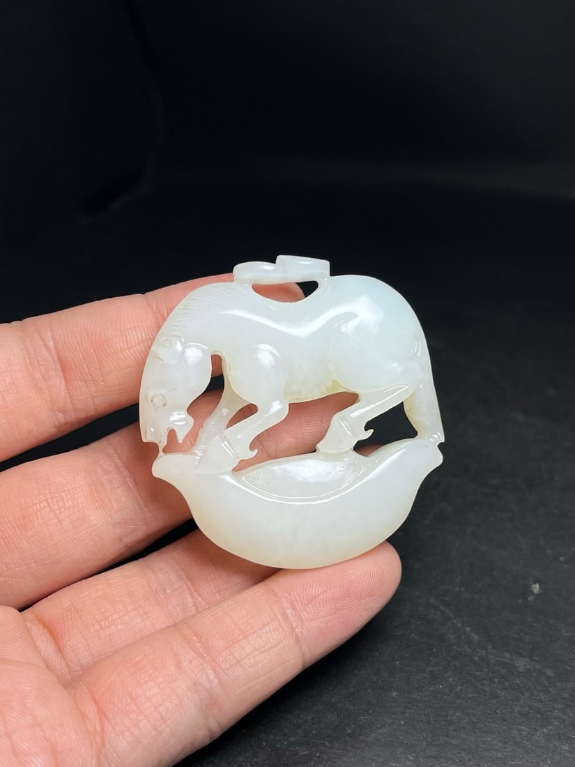Hetian Jade Hand Carved Fortune Horse Pendant - 9
