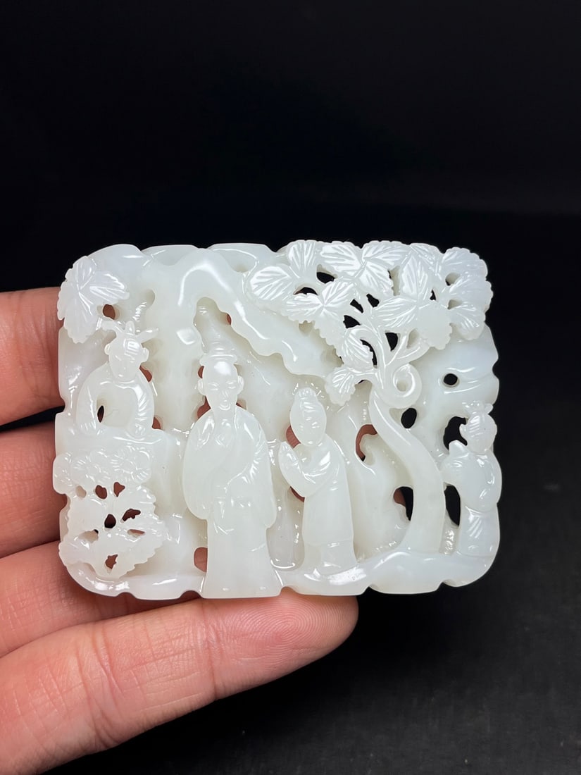 Openwork Hetian Jade Hand Carved Figure Pendant - 5