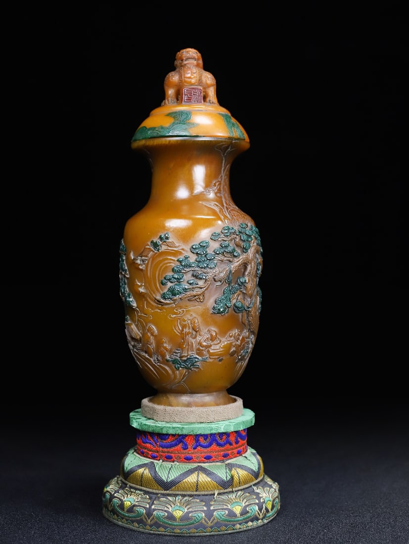 Vintage Shoushan Soapstone Hand-Carved Vase Sages Meeting (1 of 11)