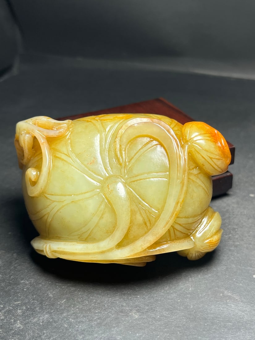 Vintage Hetian Jade Chi Dragon Lotus leaf Brush Washer - 7