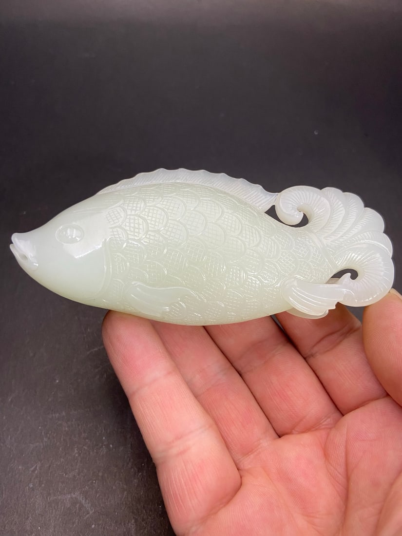 Hetian Jade Hand Carved Fish Pendnat - 2