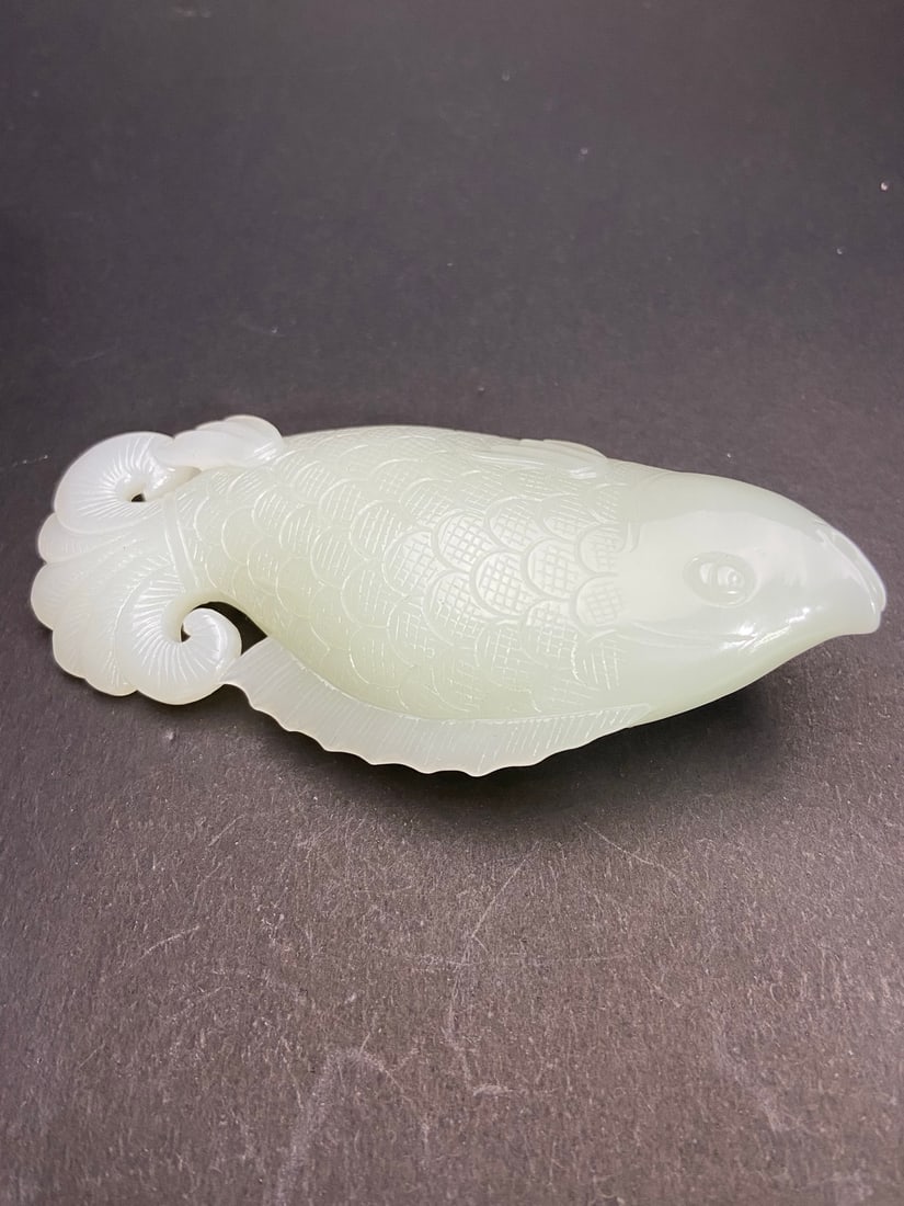 Hetian Jade Hand Carved Fish Pendnat - 5