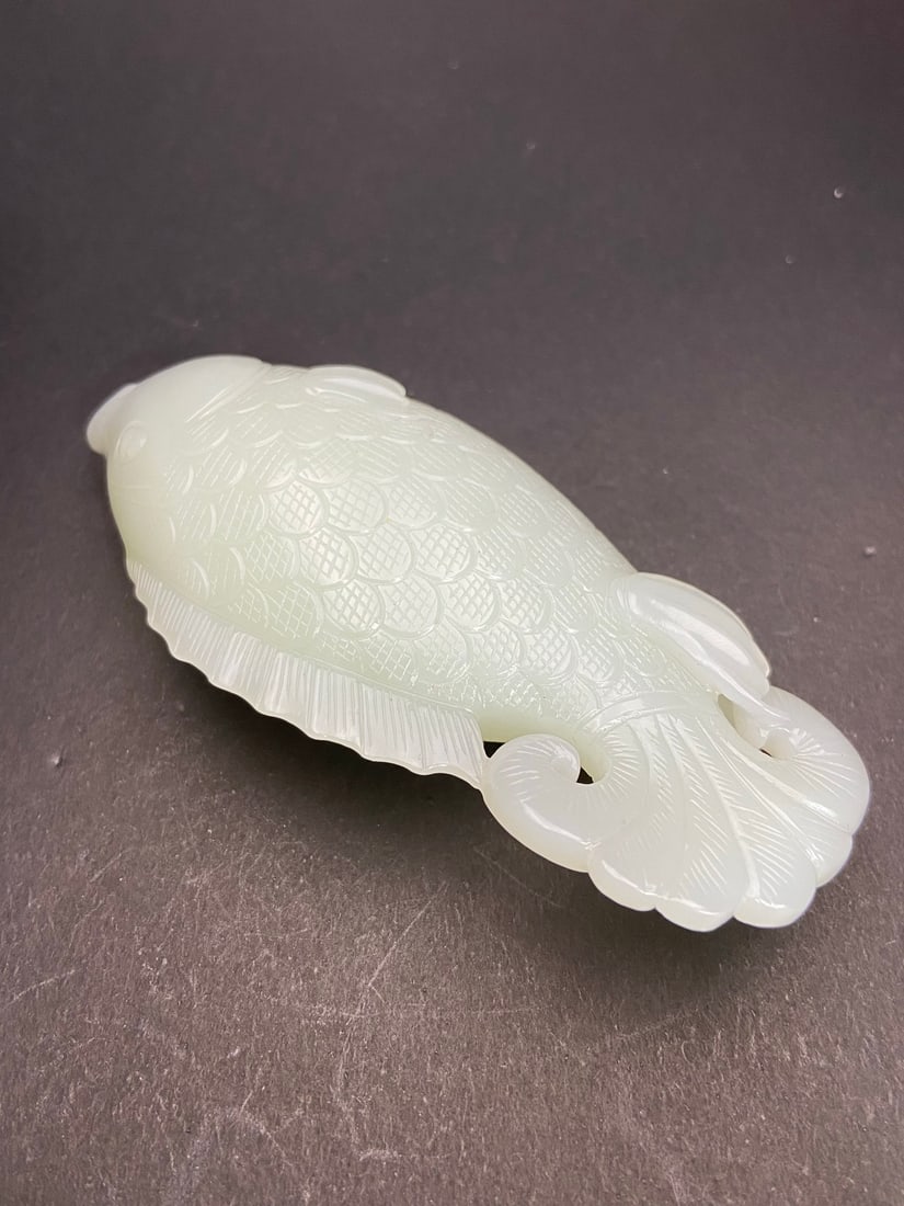 Hetian Jade Hand Carved Fish Pendnat - 6