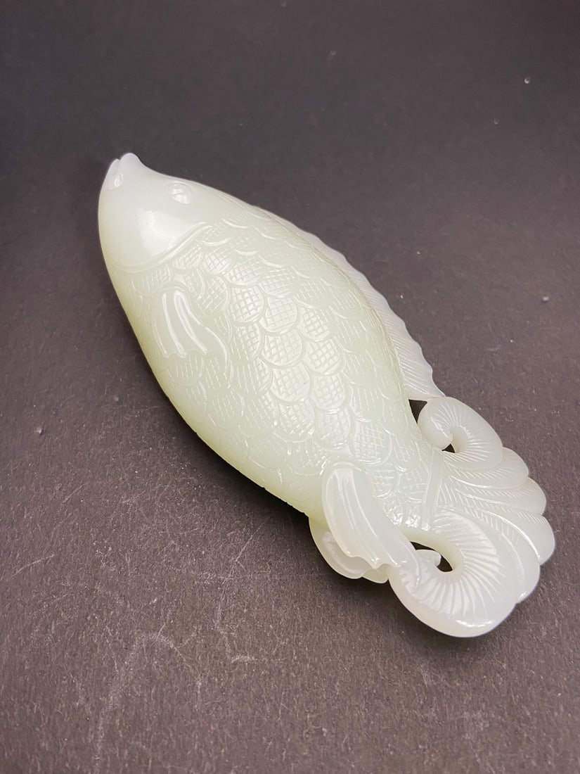 Hetian Jade Hand Carved Fish Pendnat - 8