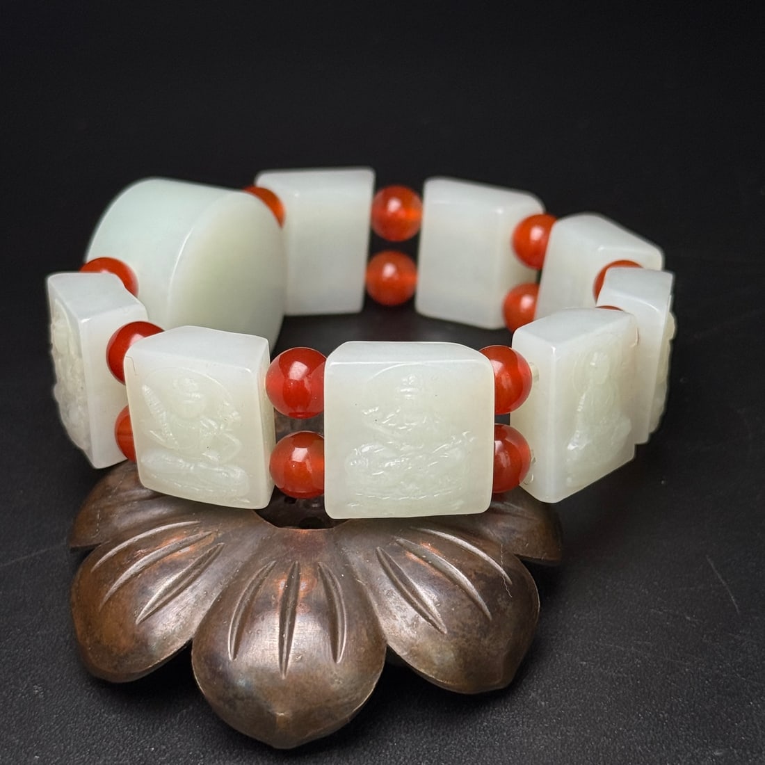 Hetian Jade & Red Agate Buddha Bracelet - 2
