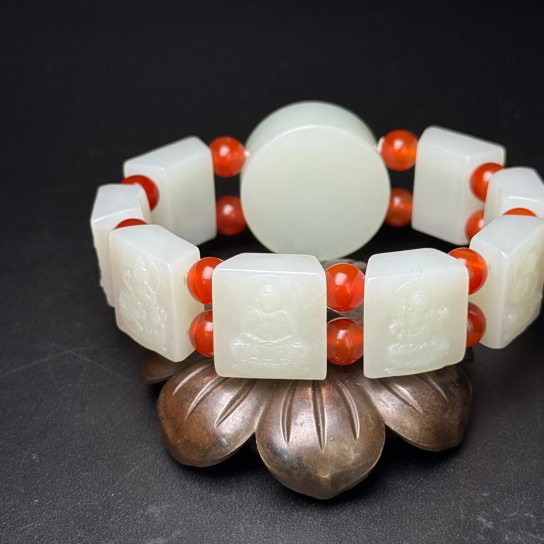 Hetian Jade & Red Agate Buddha Bracelet - 3