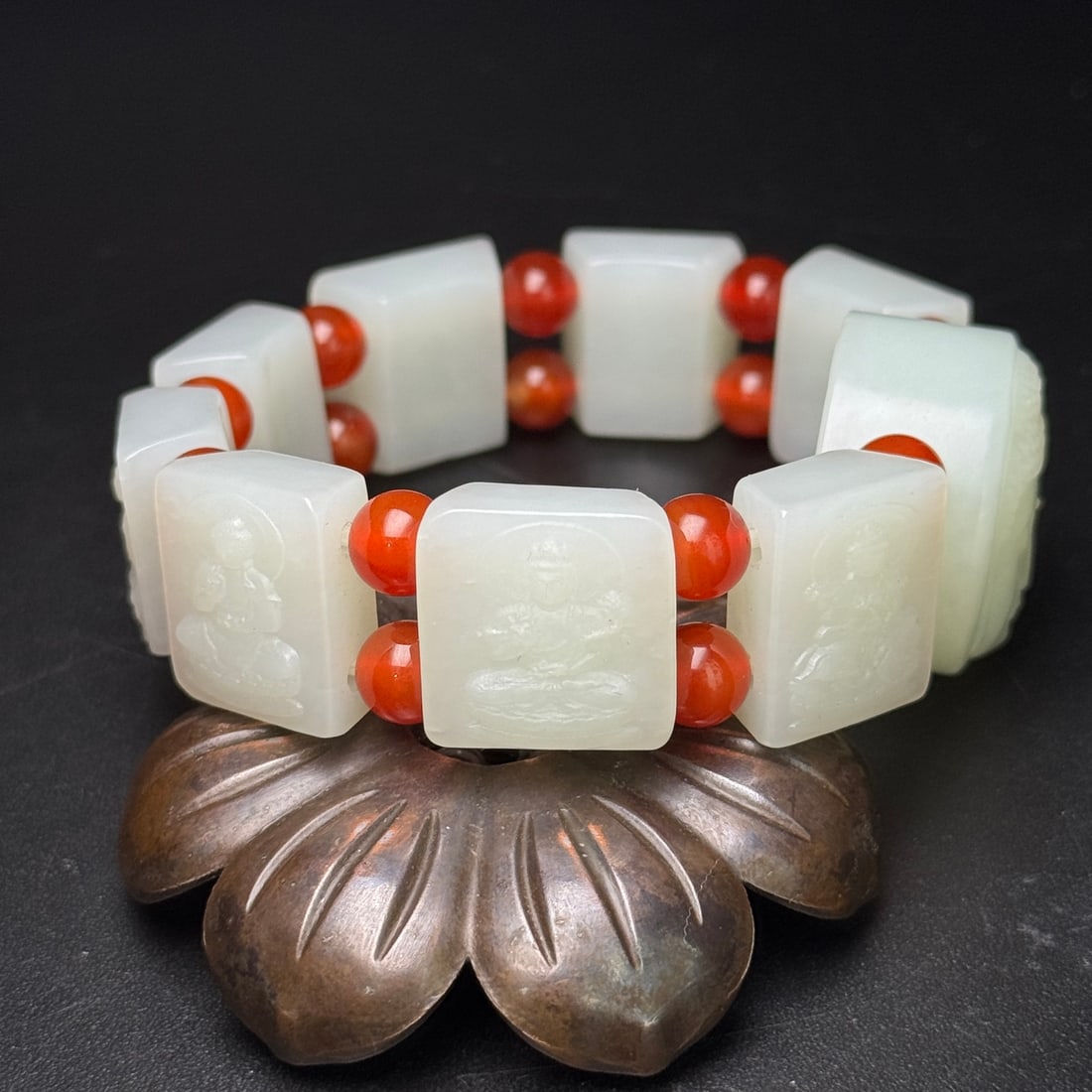 Hetian Jade & Red Agate Buddha Bracelet - 4