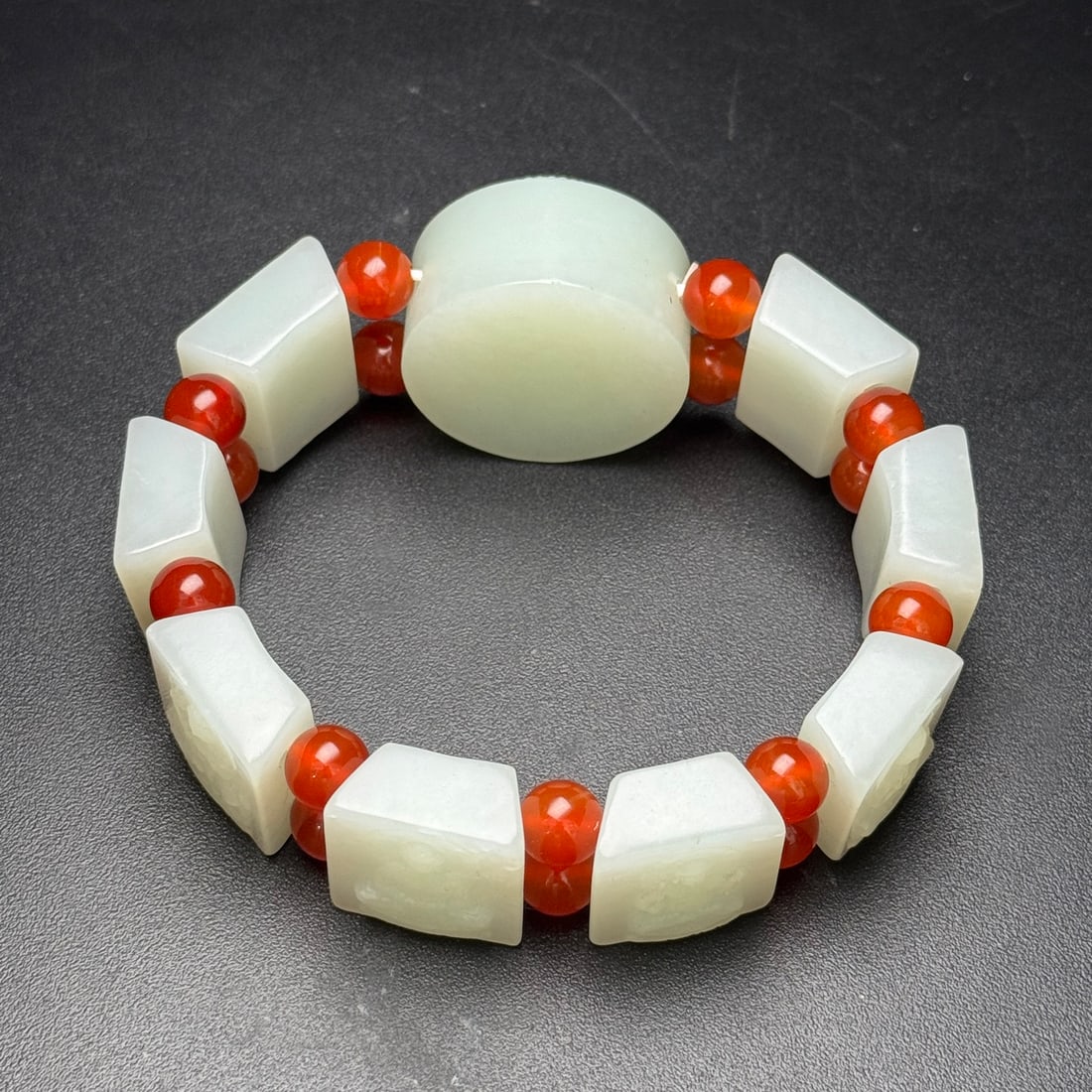 Hetian Jade & Red Agate Buddha Bracelet - 5