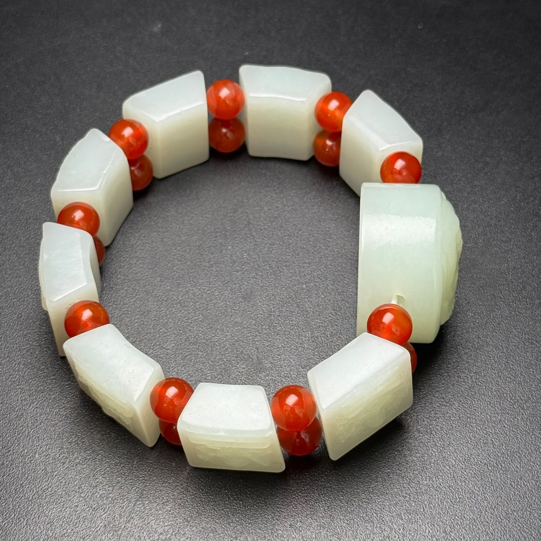 Hetian Jade & Red Agate Buddha Bracelet - 6