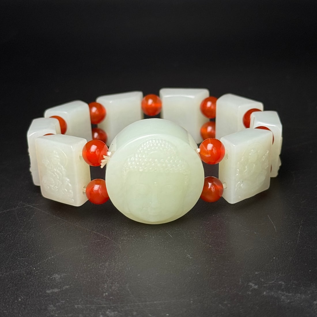 Hetian Jade & Red Agate Buddha Bracelet - 7
