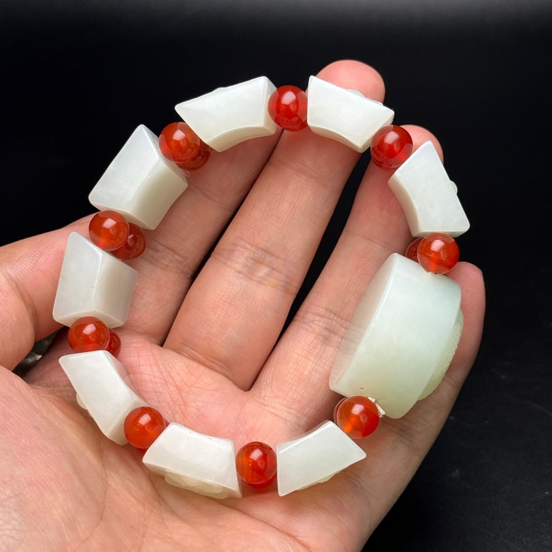 Hetian Jade & Red Agate Buddha Bracelet - 9