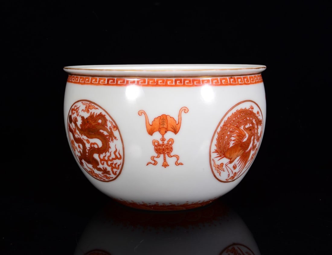 Iron Red Glaze Dragon Phoenix Porcelain Jar - 3
