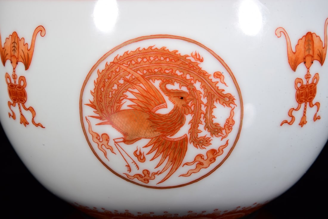 Iron Red Glaze Dragon Phoenix Porcelain Jar - 5