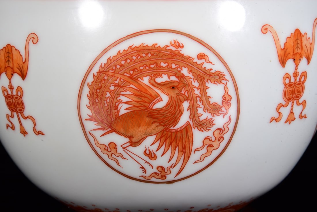 Iron Red Glaze Dragon Phoenix Porcelain Jar - 7