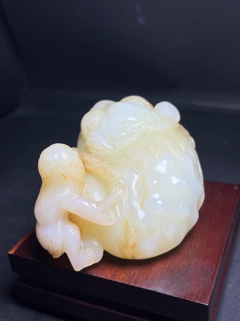 Old Hetian Jade Toad & Liuhai Statue - 5