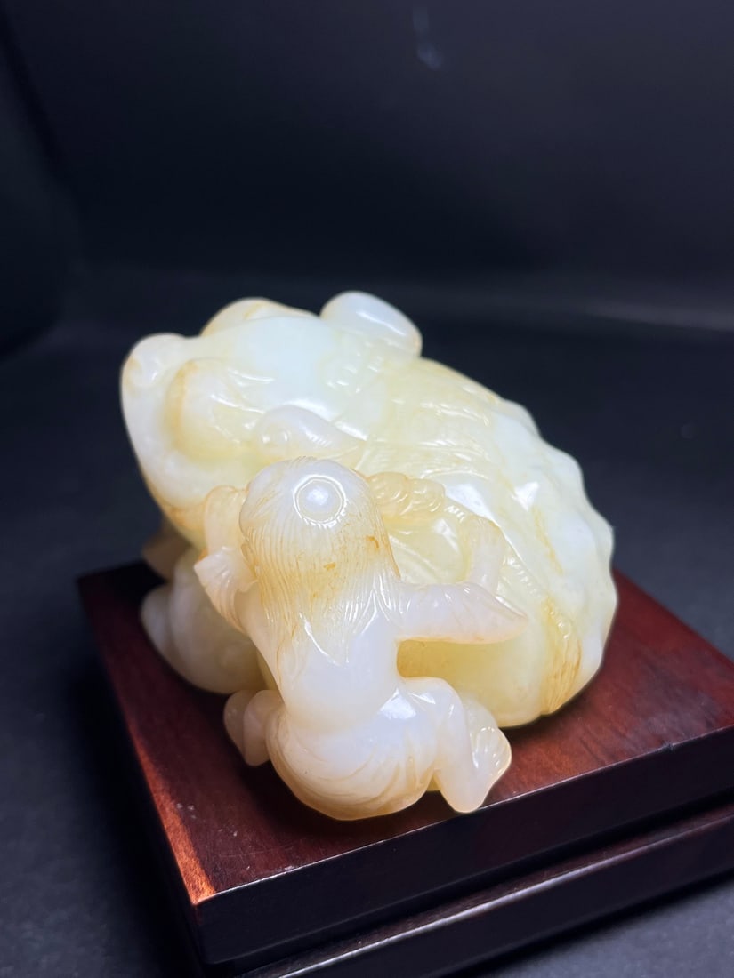 Old Hetian Jade Toad & Liuhai Statue - 6