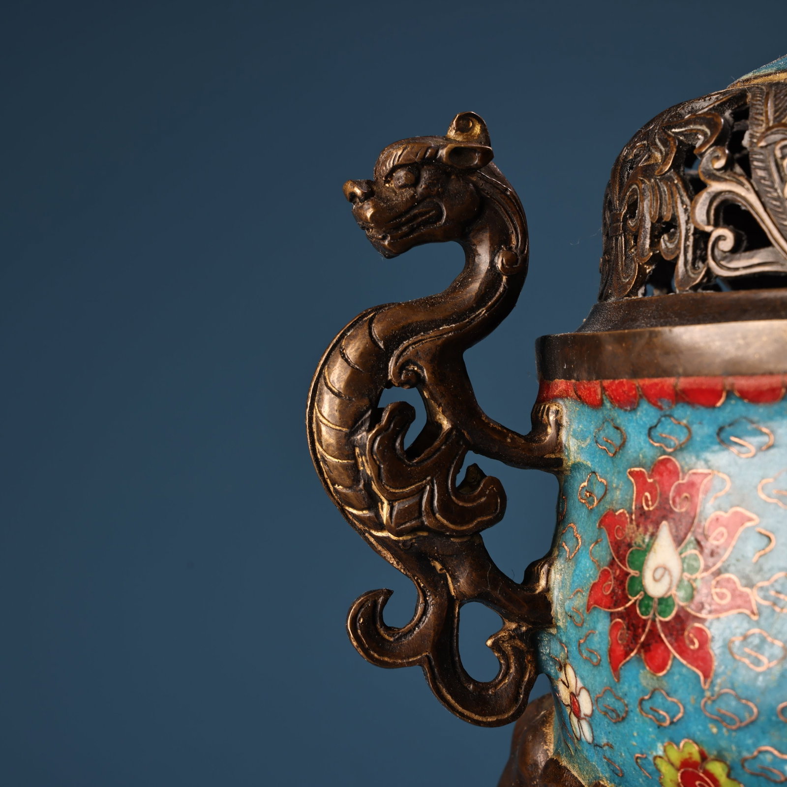 Vintage Bronze Cloisonne Dragon Phoenix Incense Burner - 10
