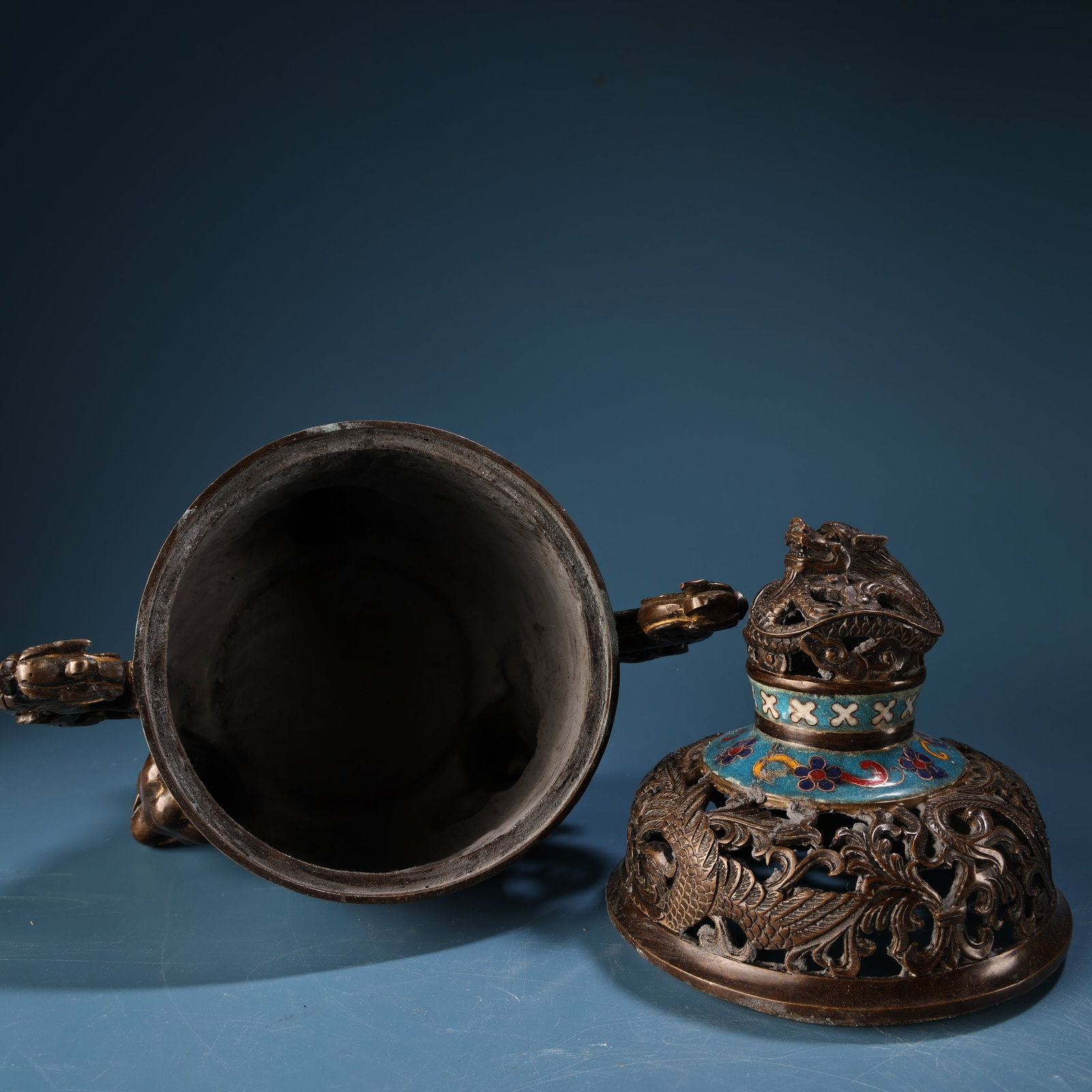 Vintage Bronze Cloisonne Dragon Phoenix Incense Burner - 5