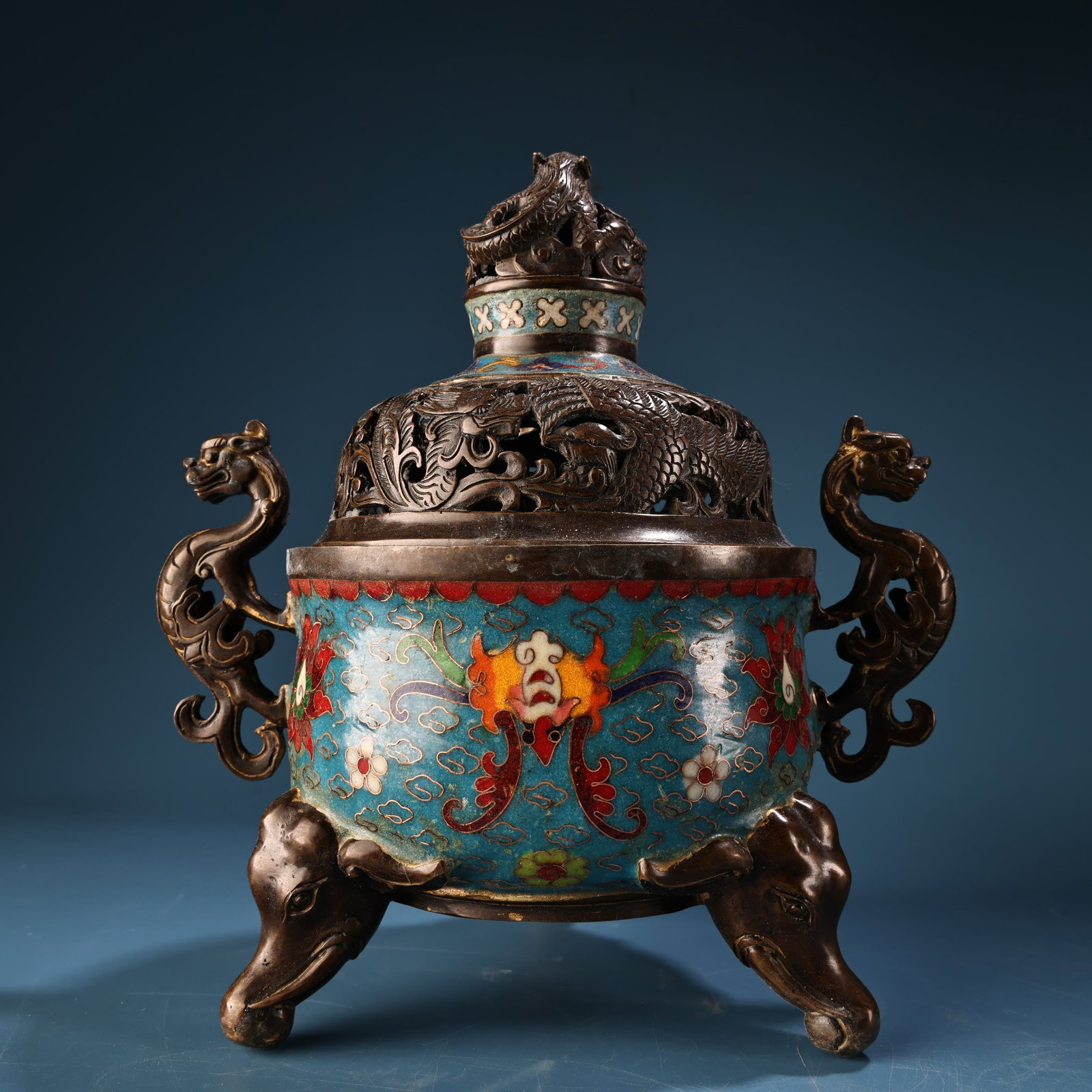 Vintage Bronze Cloisonne Dragon Phoenix Incense Burner - 6