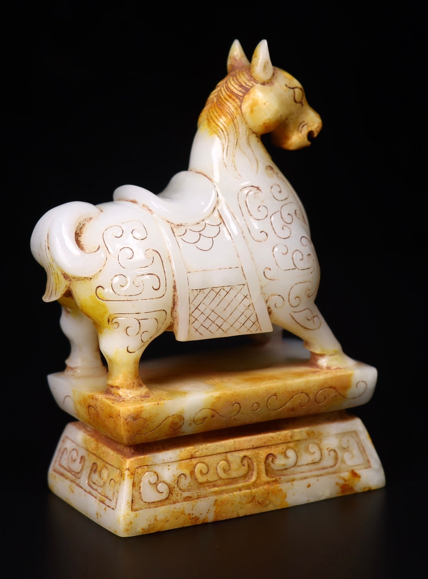 A Pair Hetian Jade Horse Seal Statue - 6