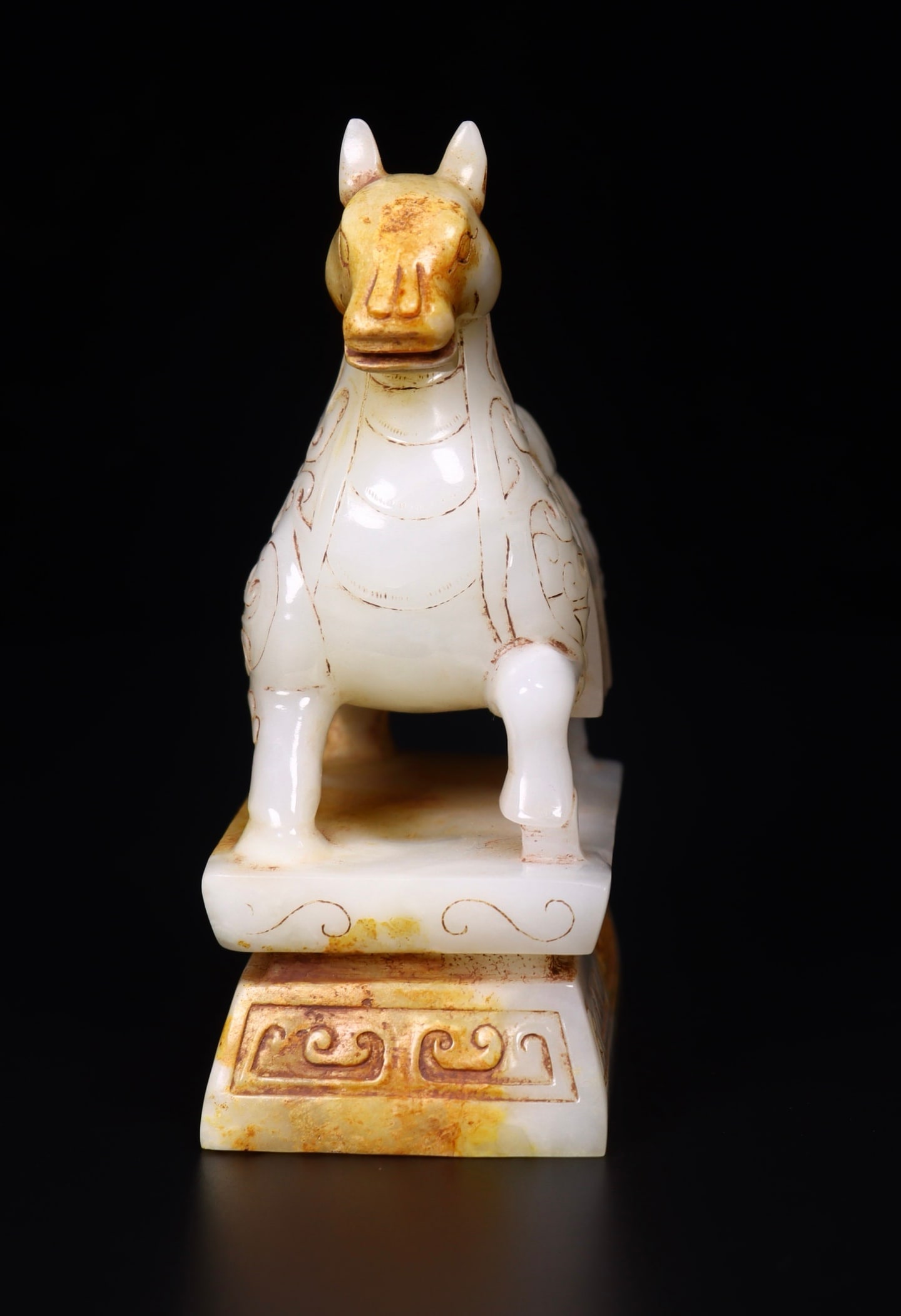 A Pair Hetian Jade Horse Seal Statue - 8