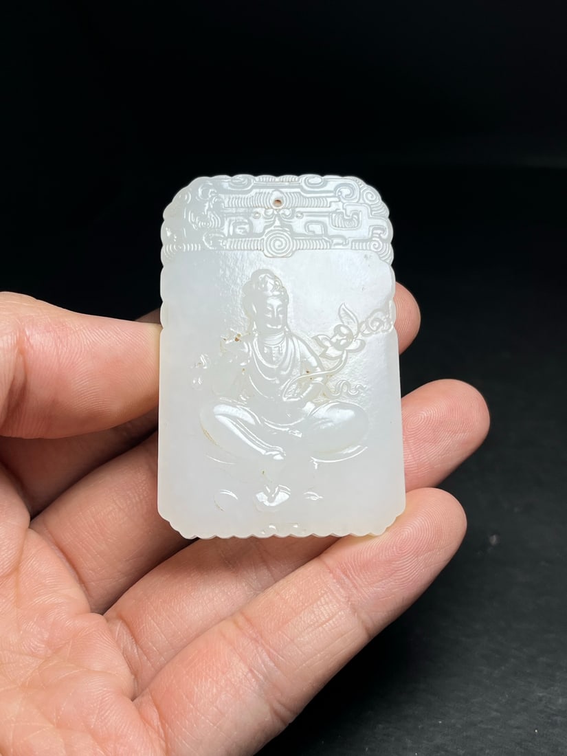 Old Hetian Jade Pendant - Kwan-yin - 8